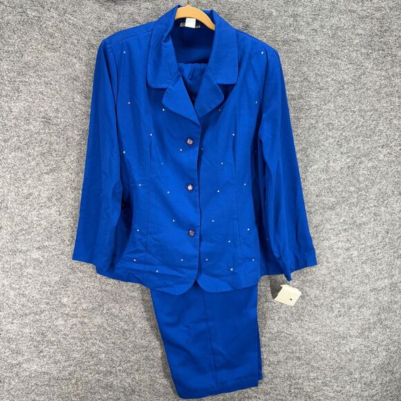 New Intriguing Threads Pants Suit Women 1X Plus Blue Collared Long Sleeve Casual - Picture 1 of 8